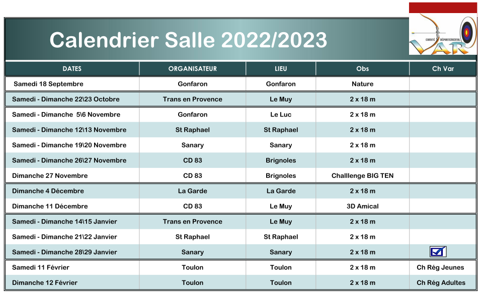 Calendrier Salle Var 2022 2023