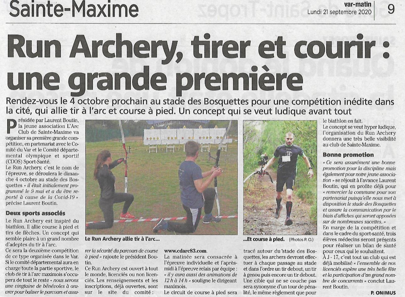 Article de presse Run archery 21 09 2020